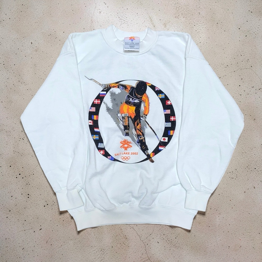 Vintage 2002 Salt Lake Olympics Youth L White Ski Sweatshirt USA Team